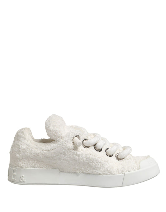 Dolce & Gabbana White Faux Shearling Low Top Sneakers Shoes