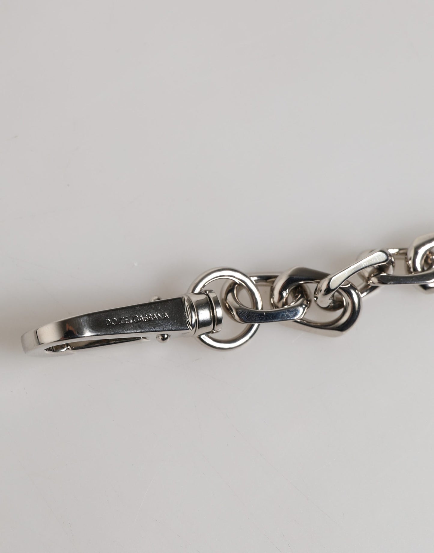 Dolce & Gabbana Silver Tone Chain Lobster Clasp Logo Gray Pearls Bracelet