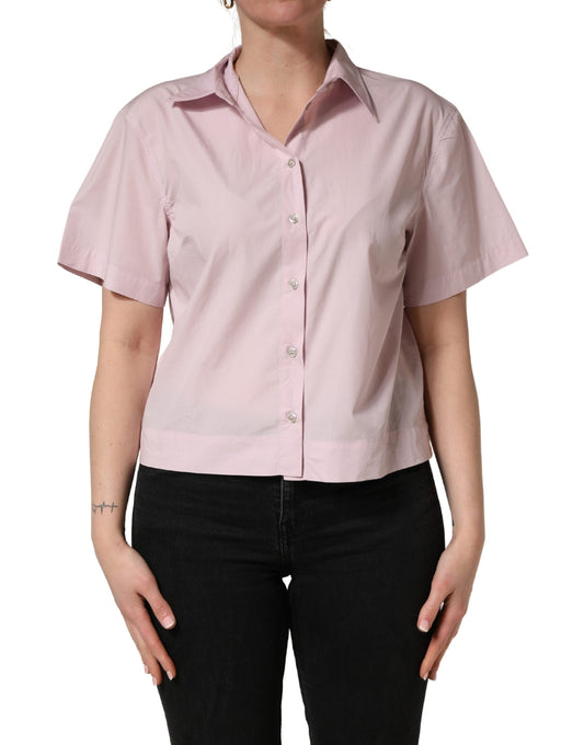 Dolce & Gabbana LightPink Cotton Collared Buttoned Blouse Top