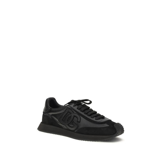 Dolce & Gabbana Black Calf Leather Bos Taurus Athletic Sneakers
