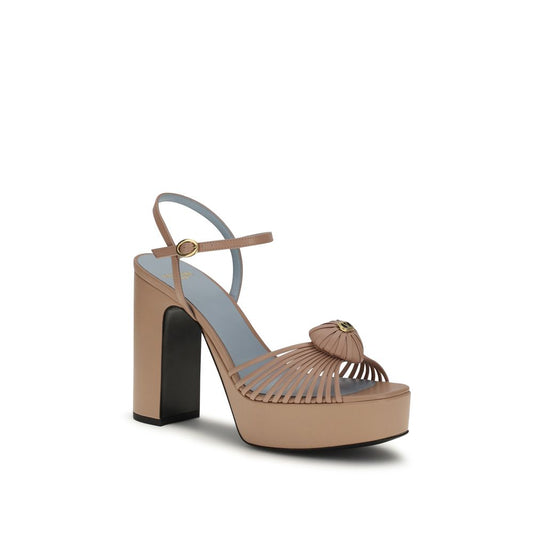 Valentino Garavani Beige Calf Leather Bos Taurus Platform Sandals