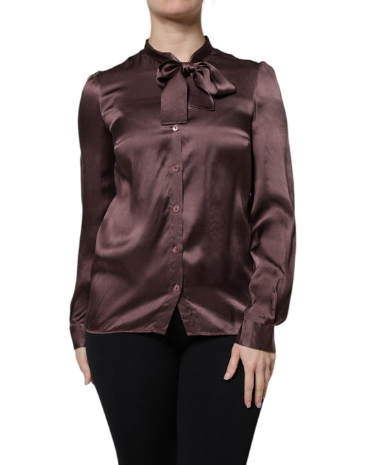 Dolce & Gabbana Violet Satin Long Sleeve Ascot Tie Shirt Top