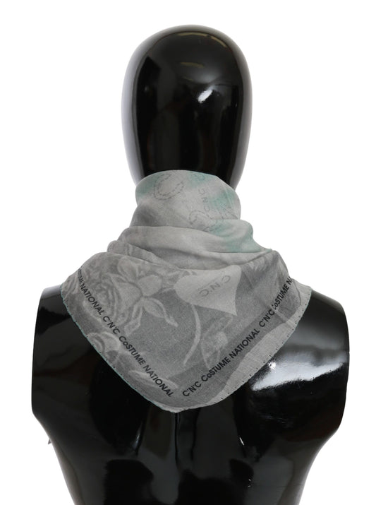 Costume National Gray Silk Shawl Foulard Wrap Scarf