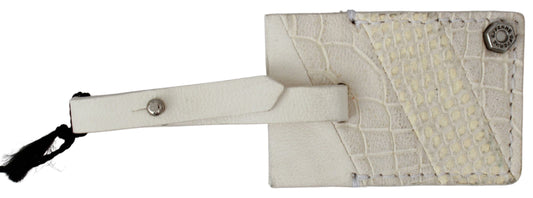 GF Ferre Beige Luggage Tag Branded Leather Patterned Keychain