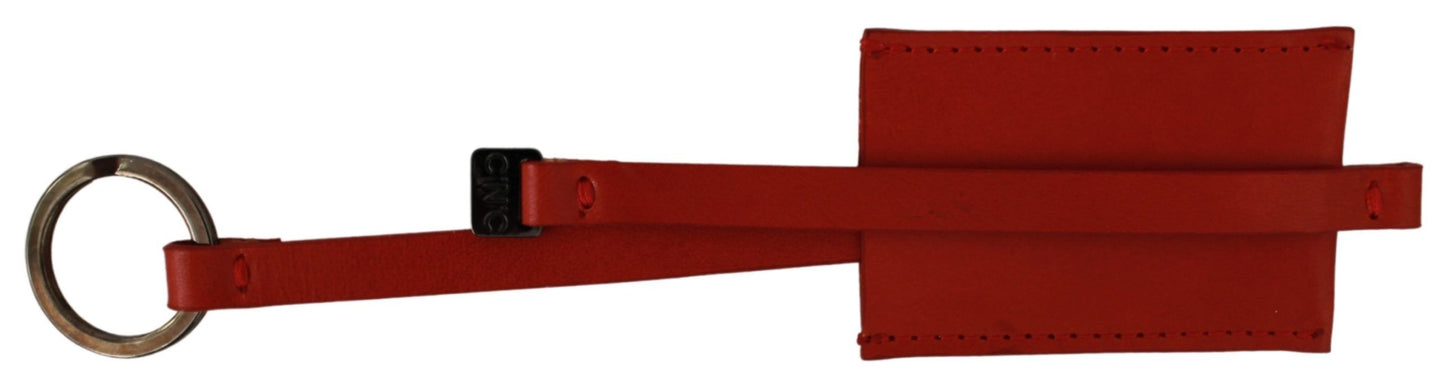 Costume National Red Leather Branded Logo Keyring Keychain