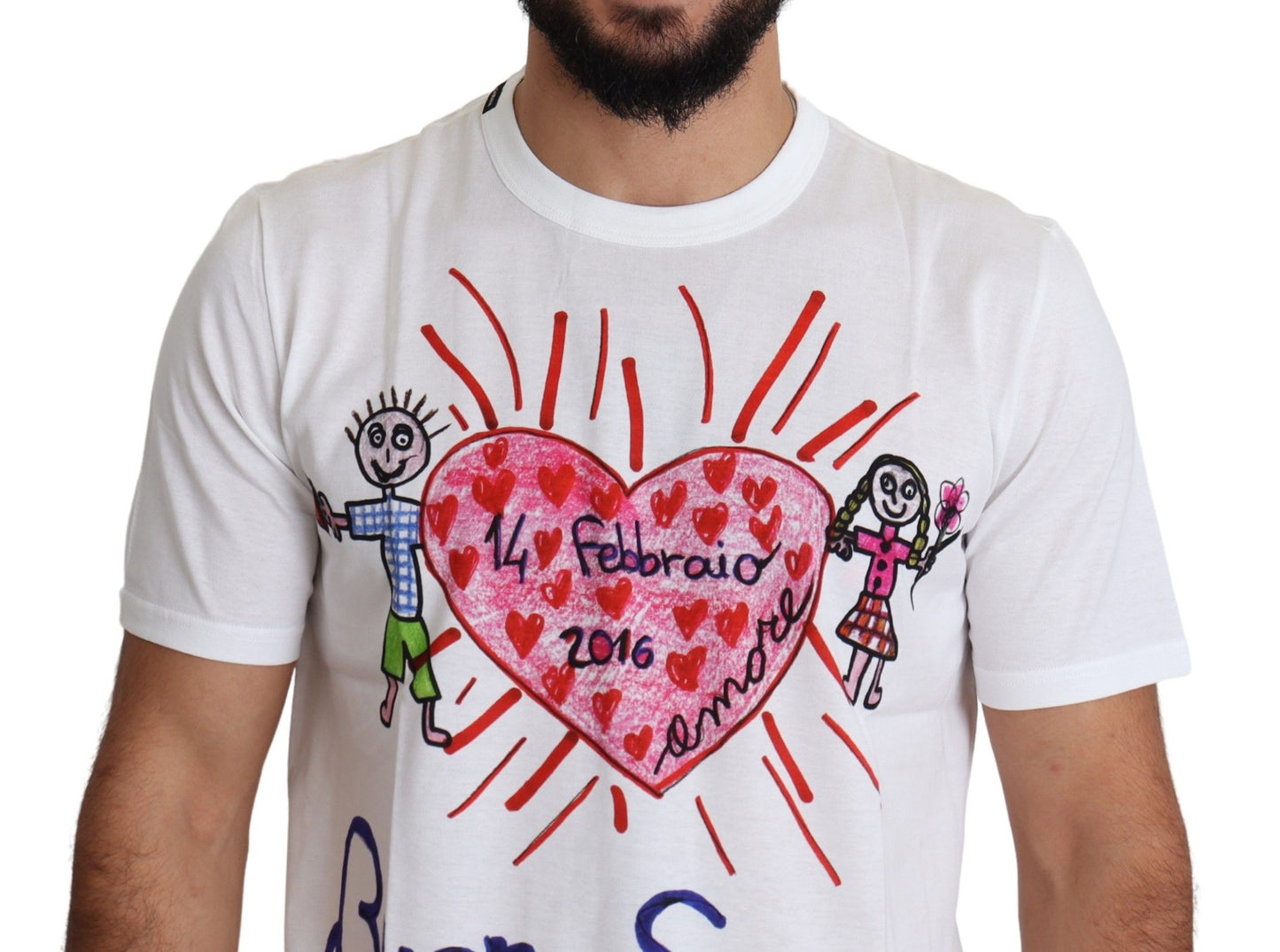 Dolce & Gabbana White Saint Valentine Hearts Print Men T-shirt