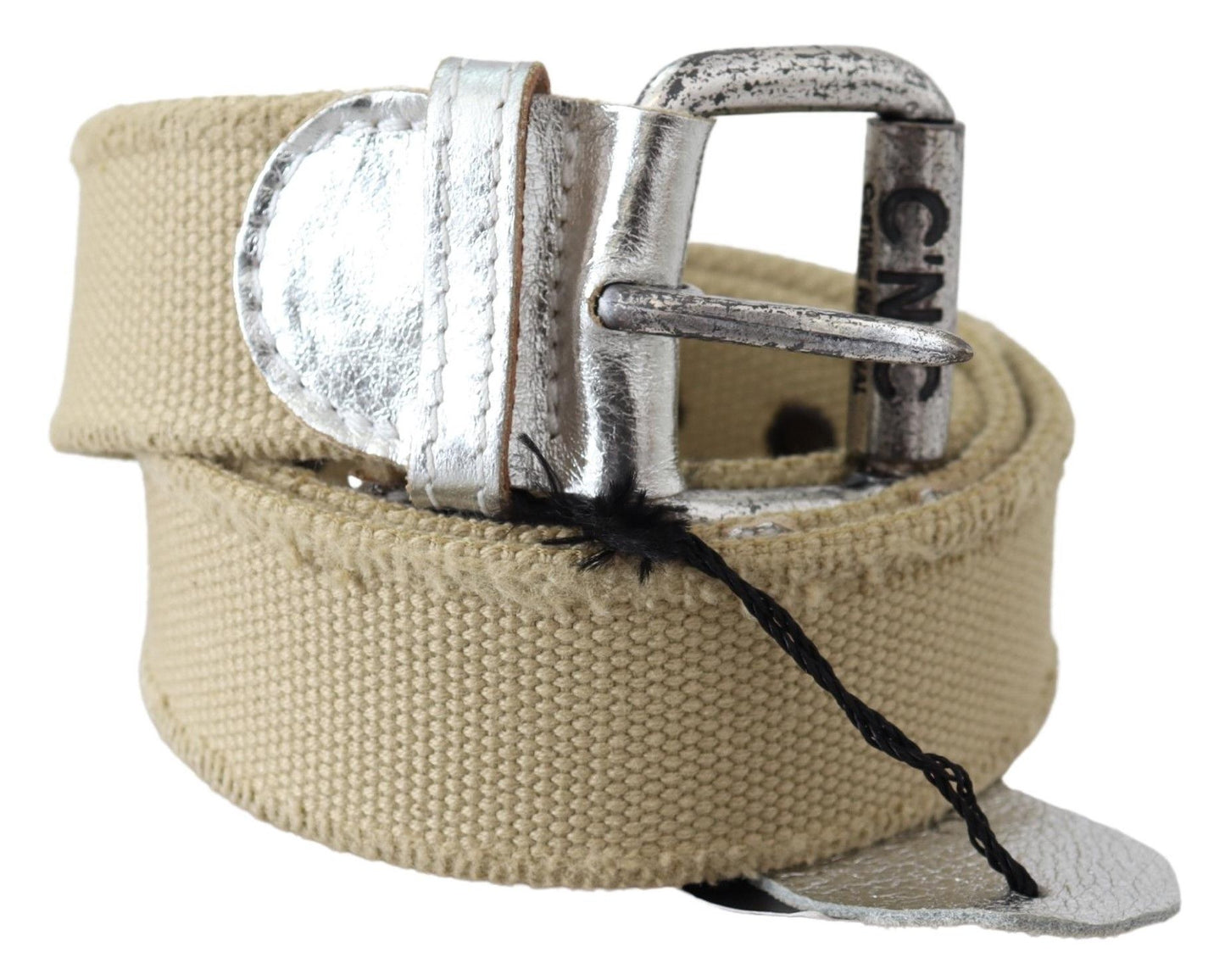 Costume National Beige Cotton Rustic Logo Buckle Belt