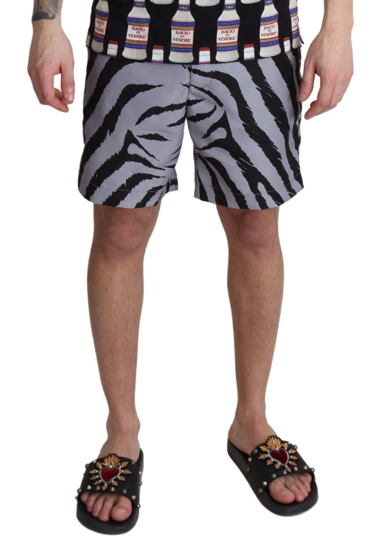 Dolce & Gabbana Gray Zebra Print Beachwear Shorts
