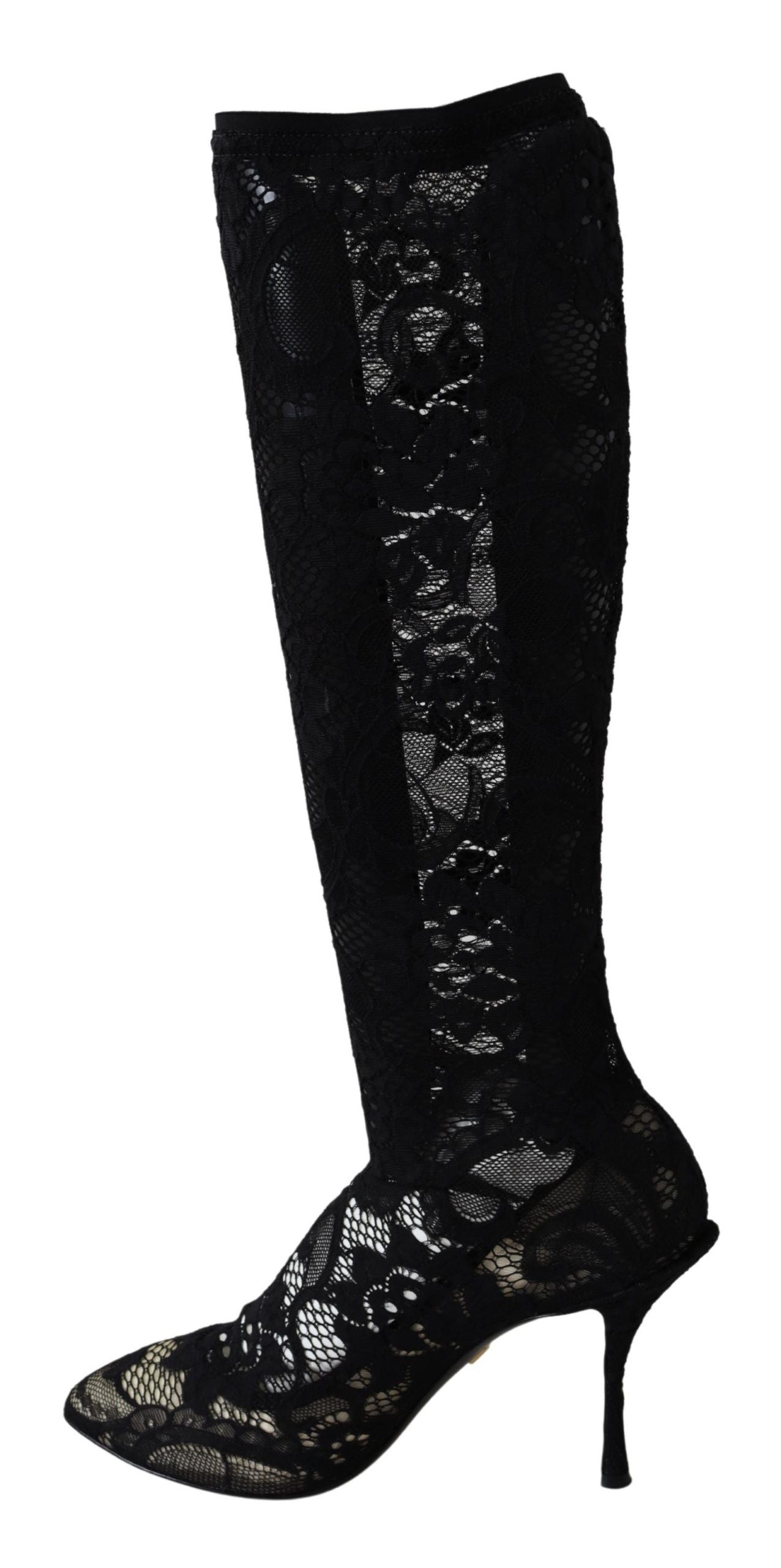 Dolce & Gabbana Black Taormina Lace Socks Boots Shoes Pumps