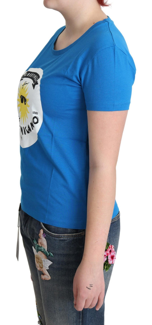 Moschino Blue Cotton Sunny Milano Print Tops T-shirt