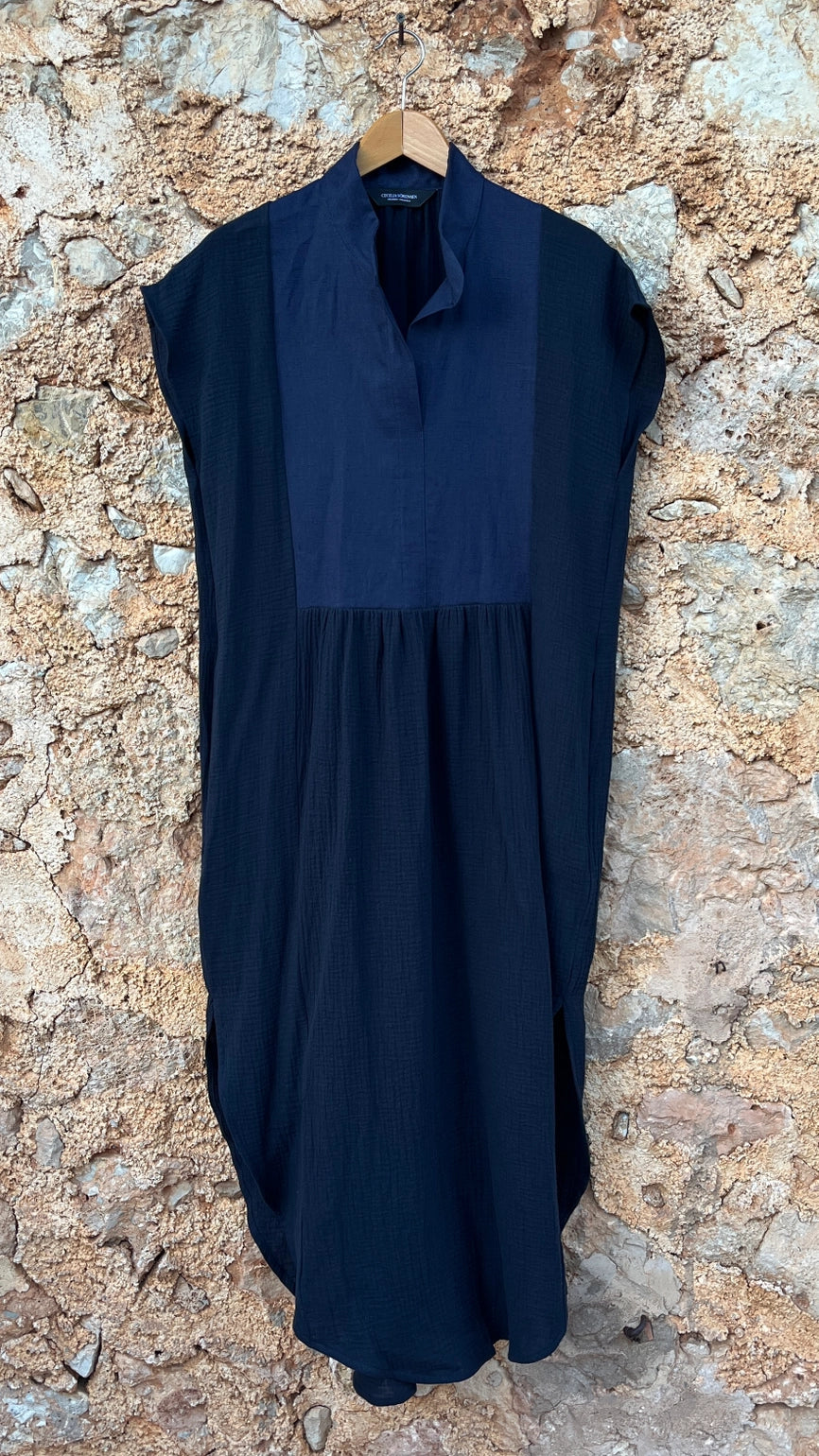 771 Nesprer Dress Beige Organic Cotton Gauze Blue