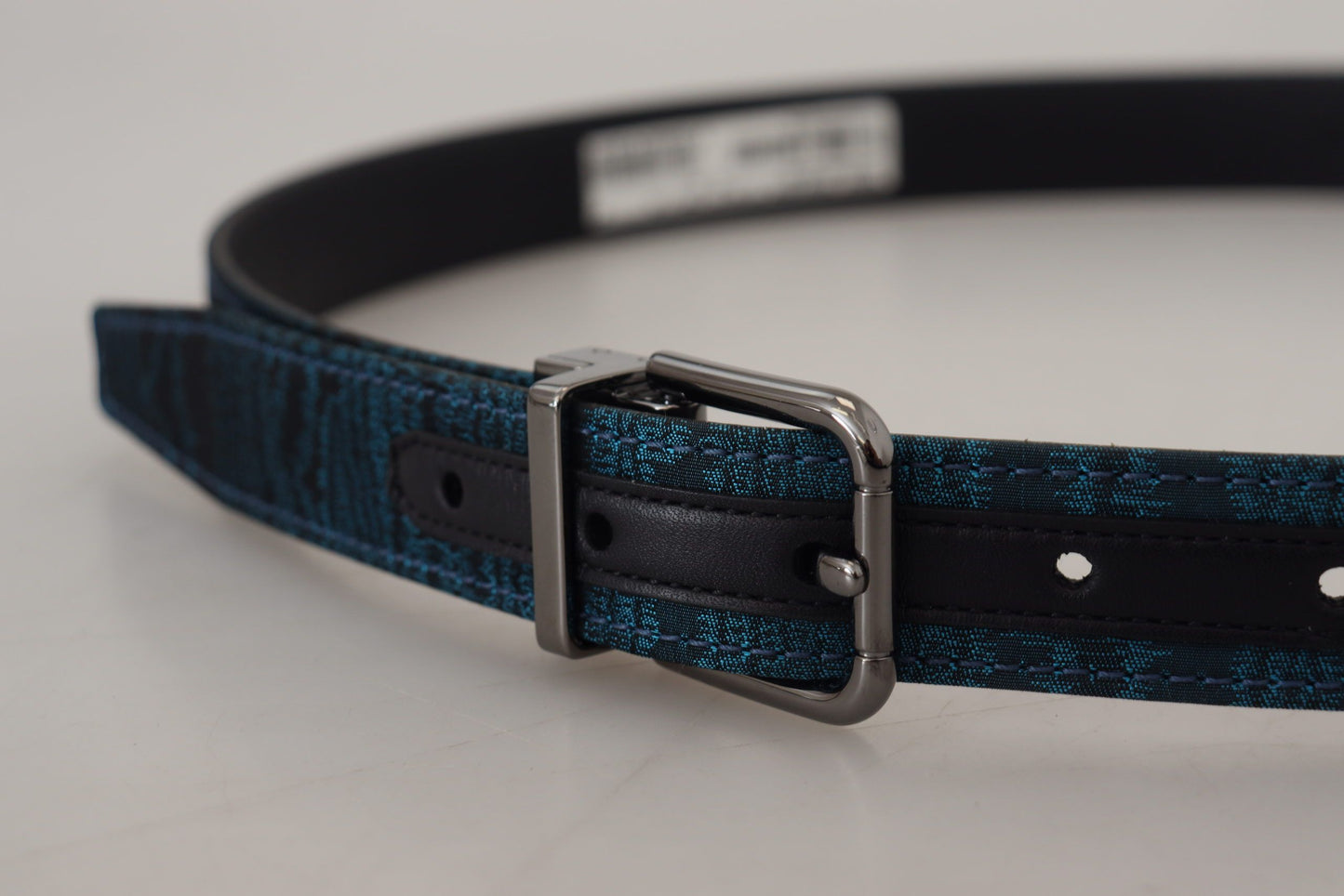 Dolce & Gabbana Blue Jacquard Moire Silver Metal Belt Men