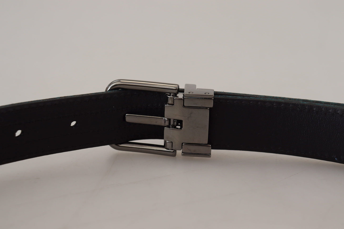 Dolce & Gabbana Blue Jacquard Moire Silver Metal Belt Men
