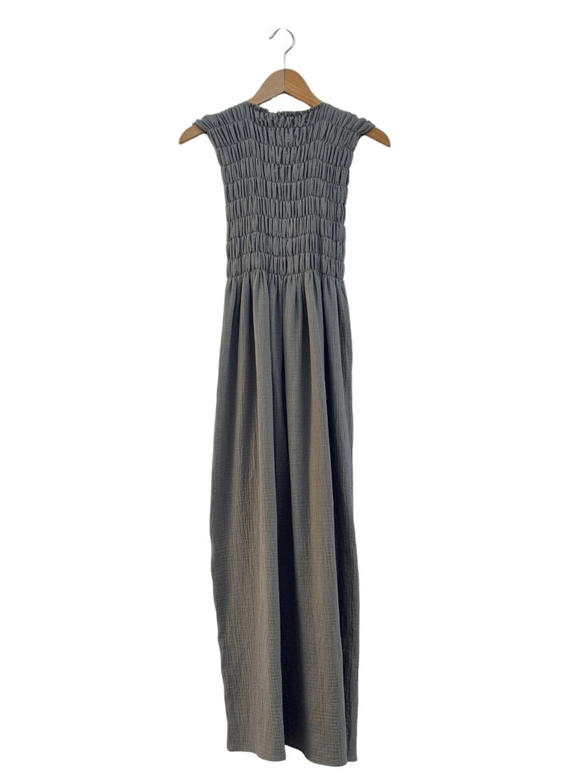 735 Alber Gathered Dress in Organic Cotton Muslin Navy Blue