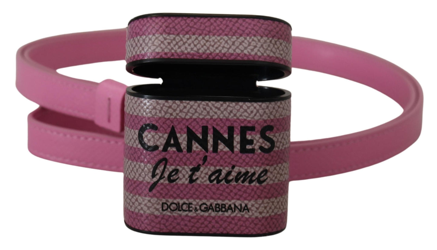 Dolce & Gabbana Pink Black Leather Strap Gold Metal Logo Airpods Case