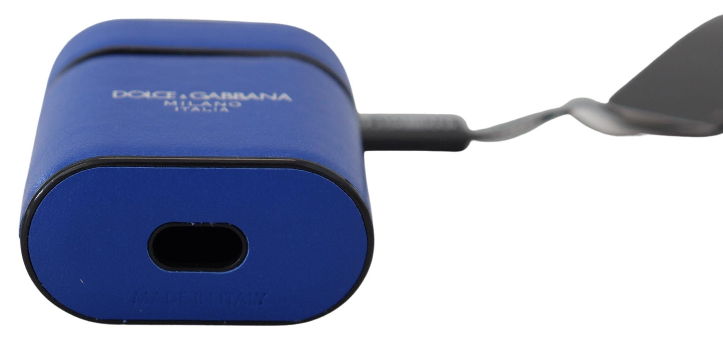 Dolce & Gabbana Blue Leather Silver Metal Logo Airpods Case