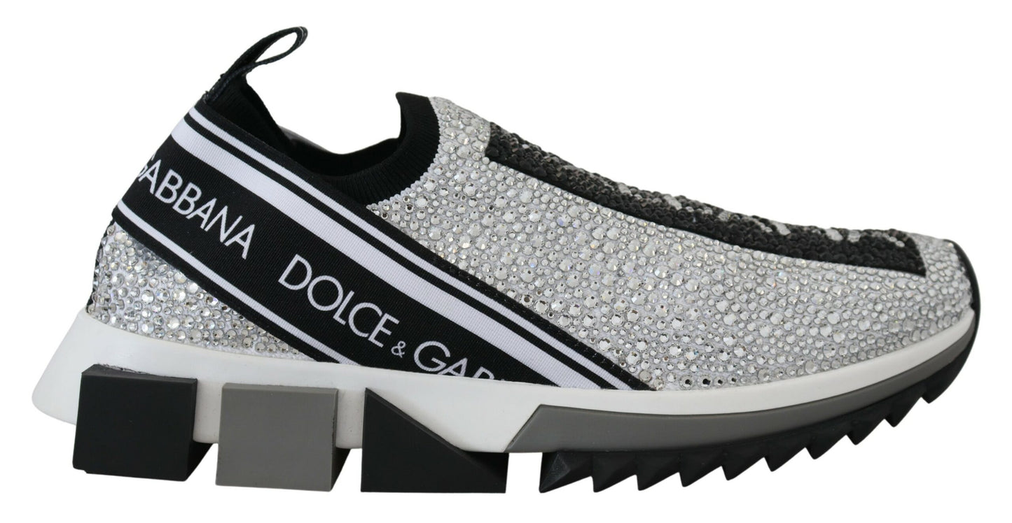 Dolce & Gabbana Silver Rhinestones Sorrento Sneakers Shoes