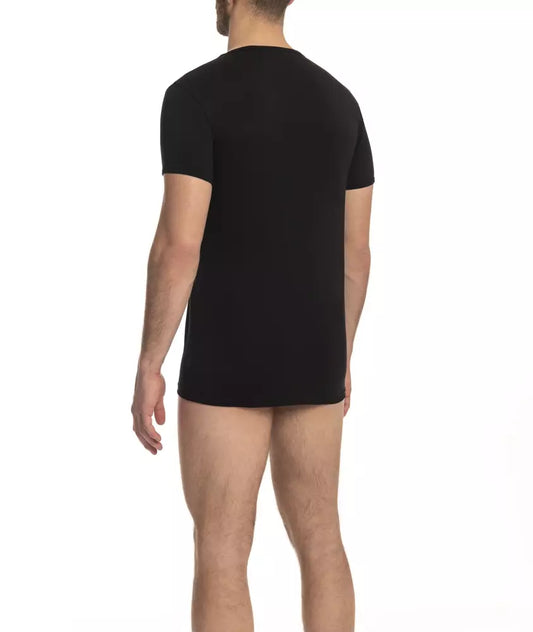 Cavalli Class "Black Cotton Men's V-Neck T-Shirt"