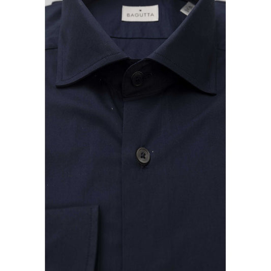 Bagutta Blue Cotton Men Shirt Slim Fit with French Collar