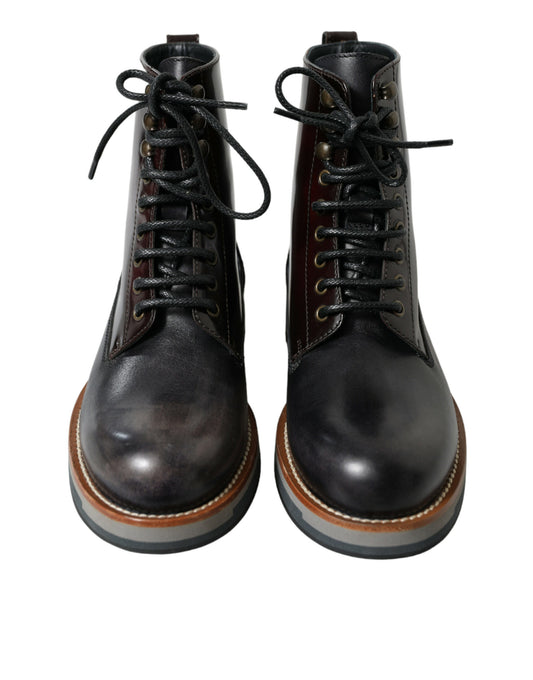 Dolce & Gabbana Black Leather Military Combat Boots Shoes