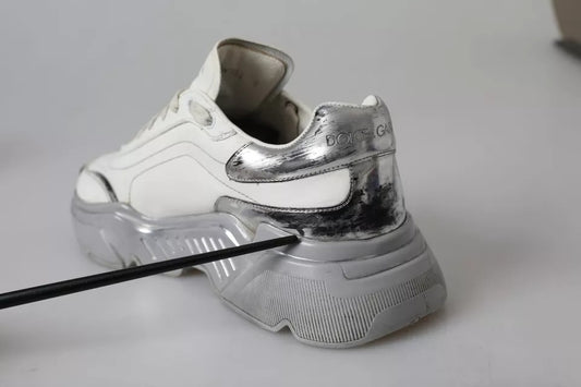 Dolce & Gabbana White Silver Daymaster Low Top Sneakers Shoes