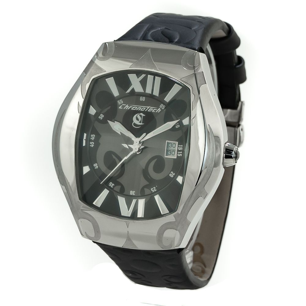 Chronotech Black Leather Dress Watch