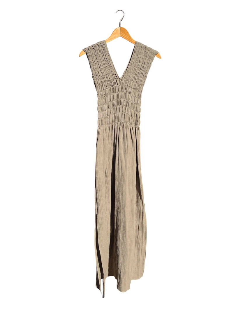 736 Albazer Gathered V-Neck Dress in Dark Henna Organic Cotton