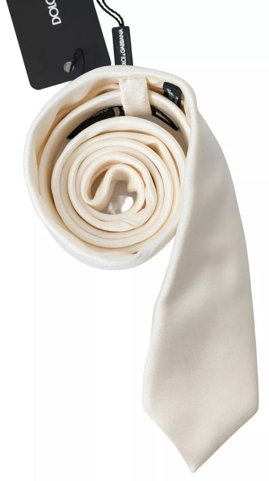 Dolce & Gabbana Off White Satin Silk Classic Men Necktie