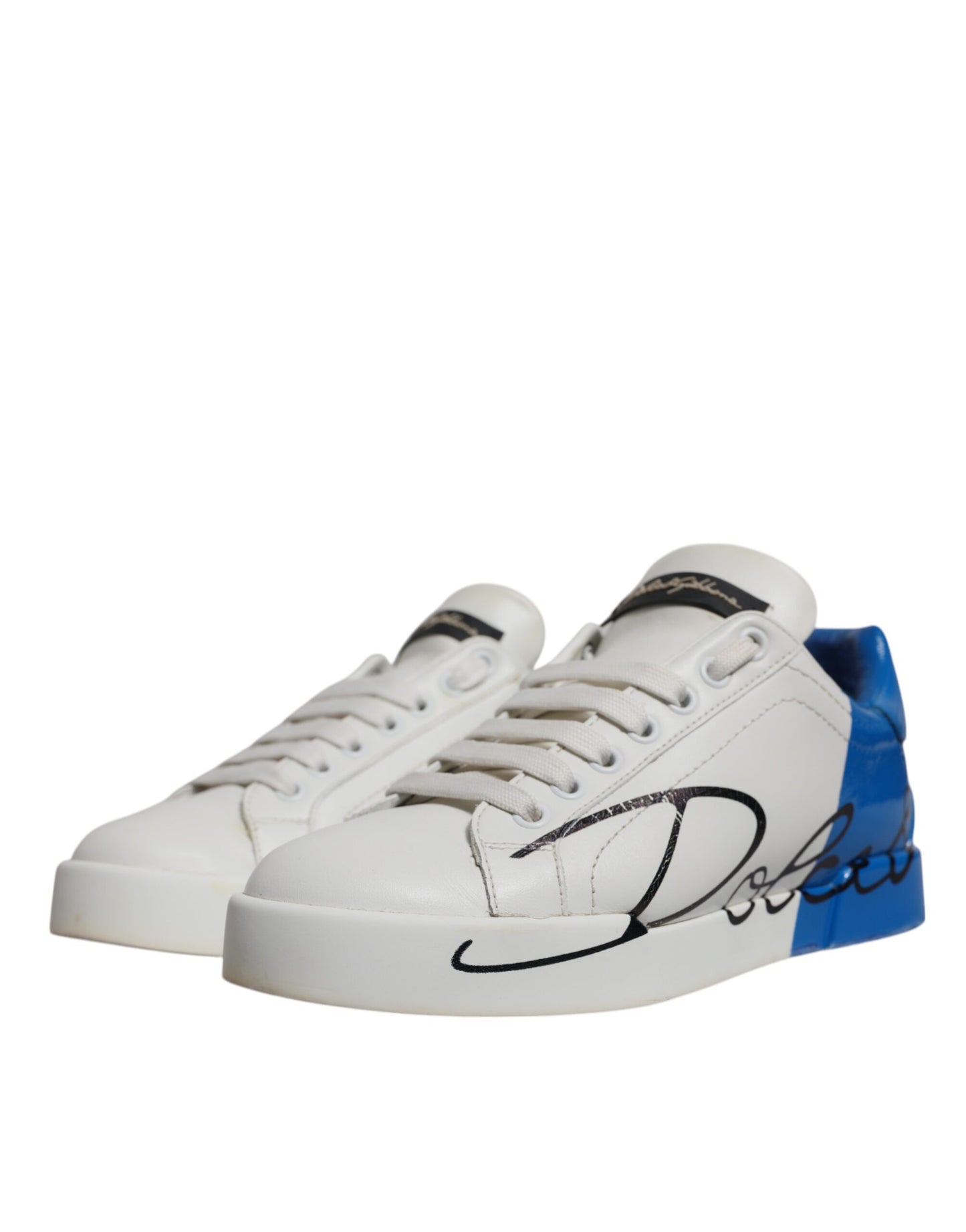 Dolce & Gabbana White Blue Logo Portofino Sneakers Shoes