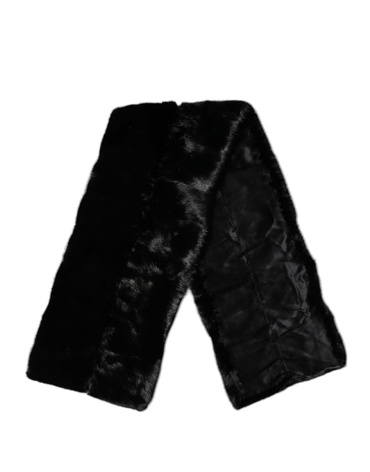 Dolce & Gabbana Black Fur Shawl Neck Wrap Cover Collar Scarf