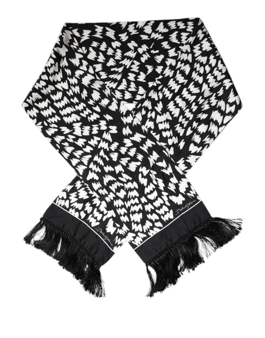 Dolce & Gabbana Black White Patterned Fringes Shawl Scarf