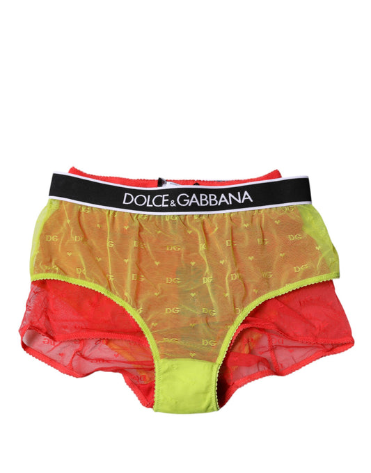 Dolce & Gabbana Red Yellow Tulle Mid Waist Panty Underwear