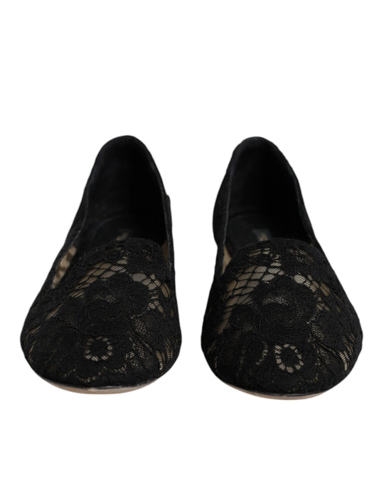 Dolce & Gabbana Black Taormina Lace Slip On Flats Shoes