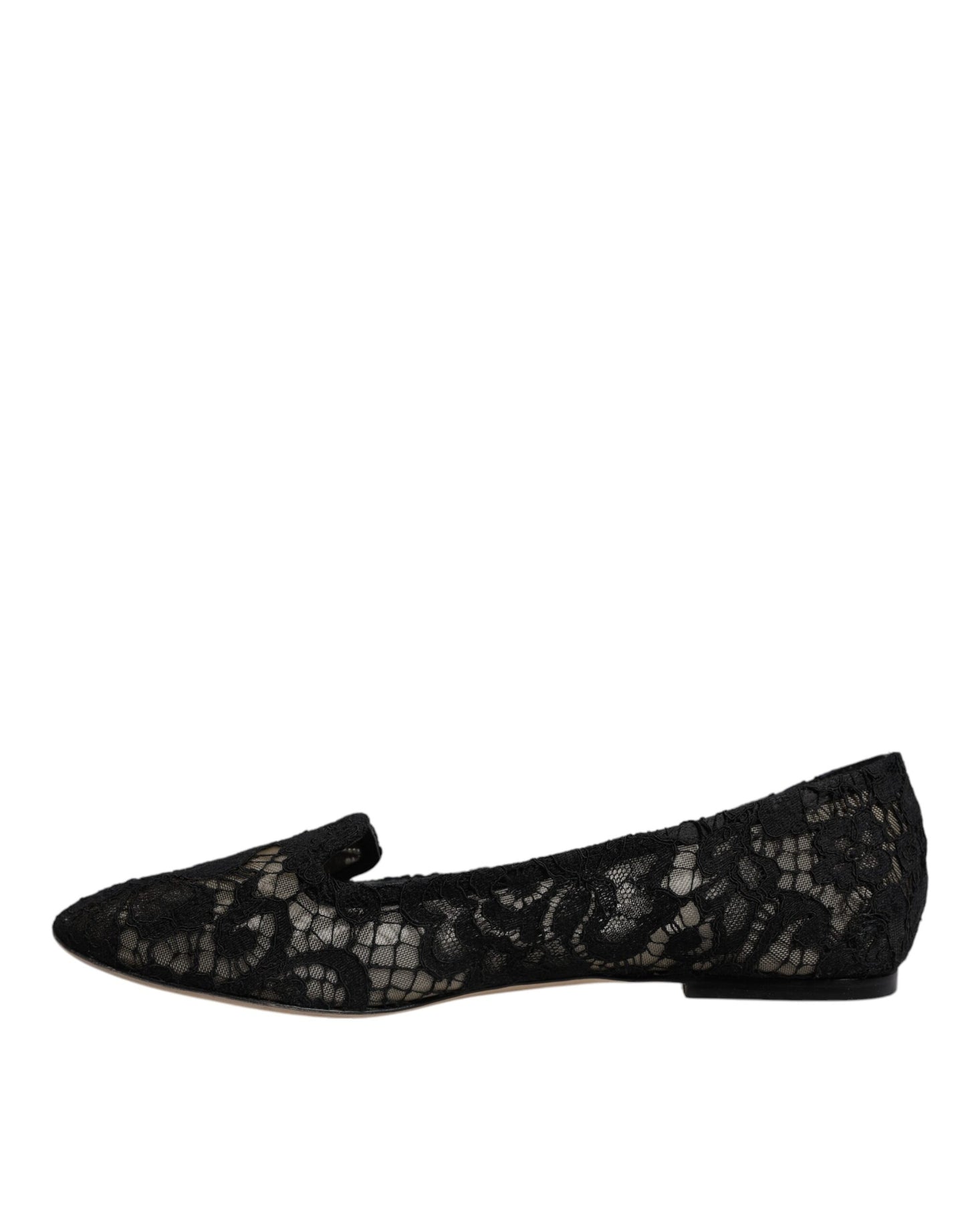 Dolce & Gabbana Black Taormina Lace Slip On Flats Shoes