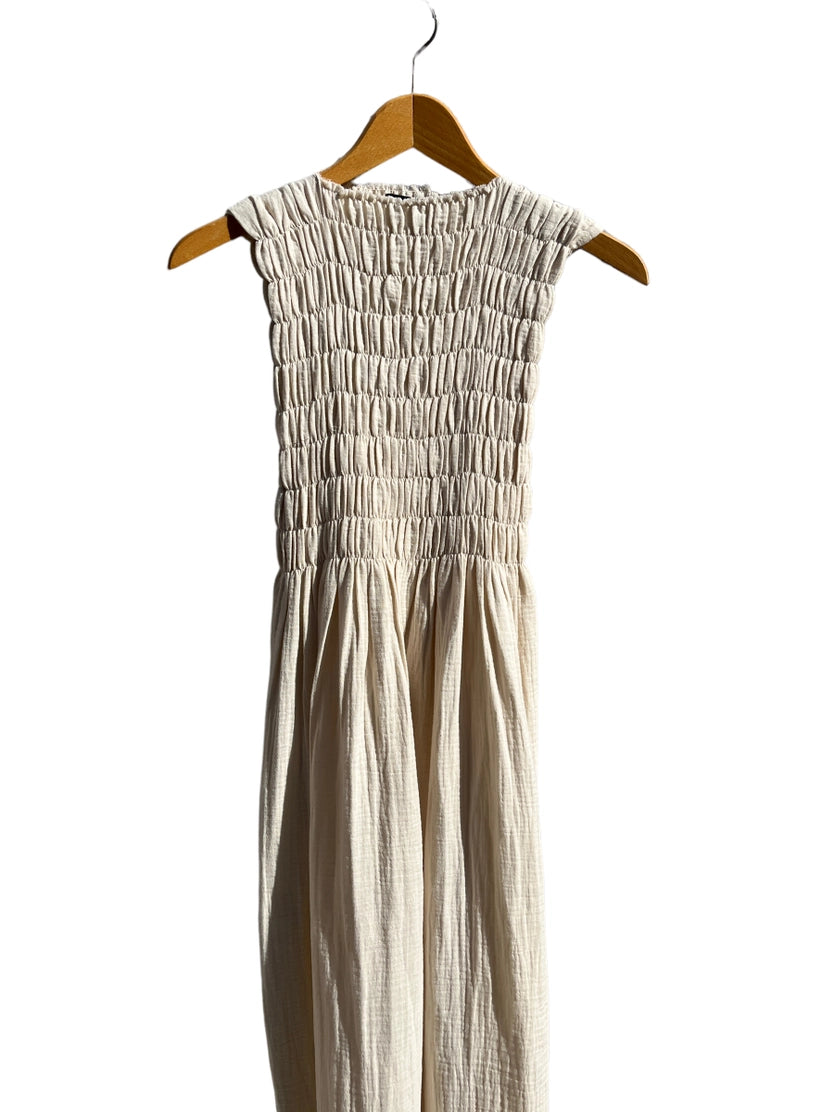 735 Alber Gathered Dress in Organic Cotton Muslin Navy Blue