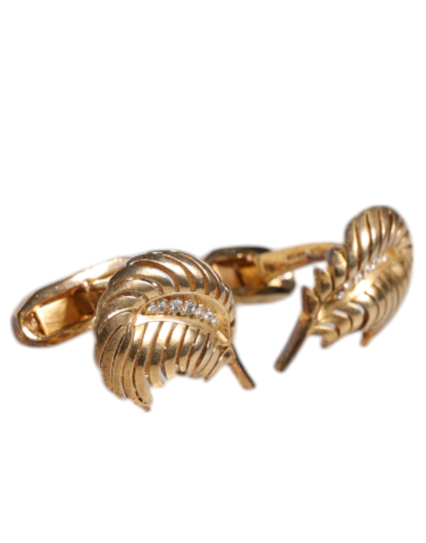Dolce & Gabbana Gold 925 Sterling Silver Crystal Leaf Accessory Cufflink