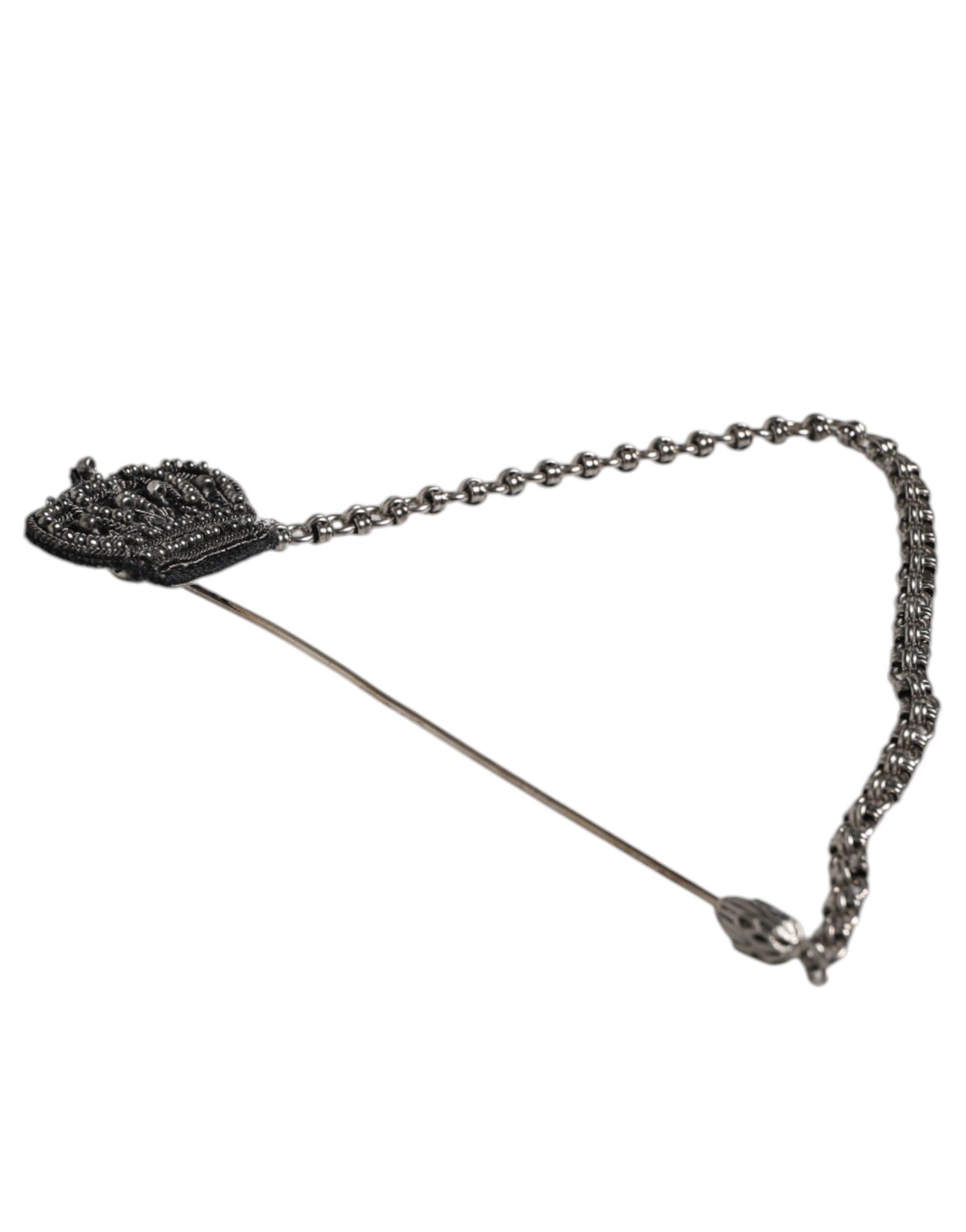 Dolce & Gabbana Silver Tone Brass Crown Chain Women Brooch Lapel Pin