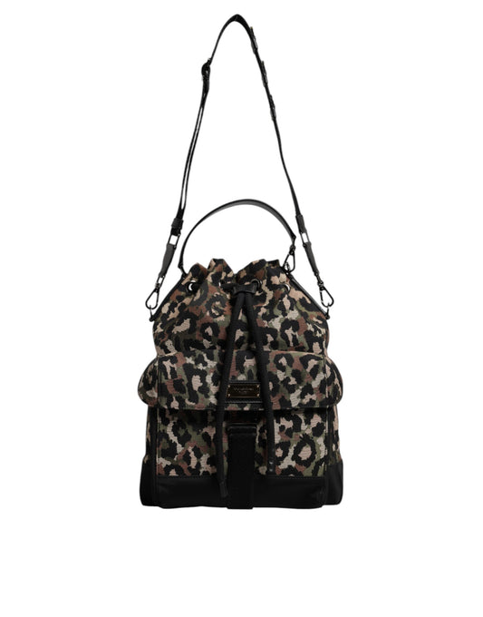 Dolce & Gabbana Multicolor Leopard Cotton Shoulder Bucket Bag