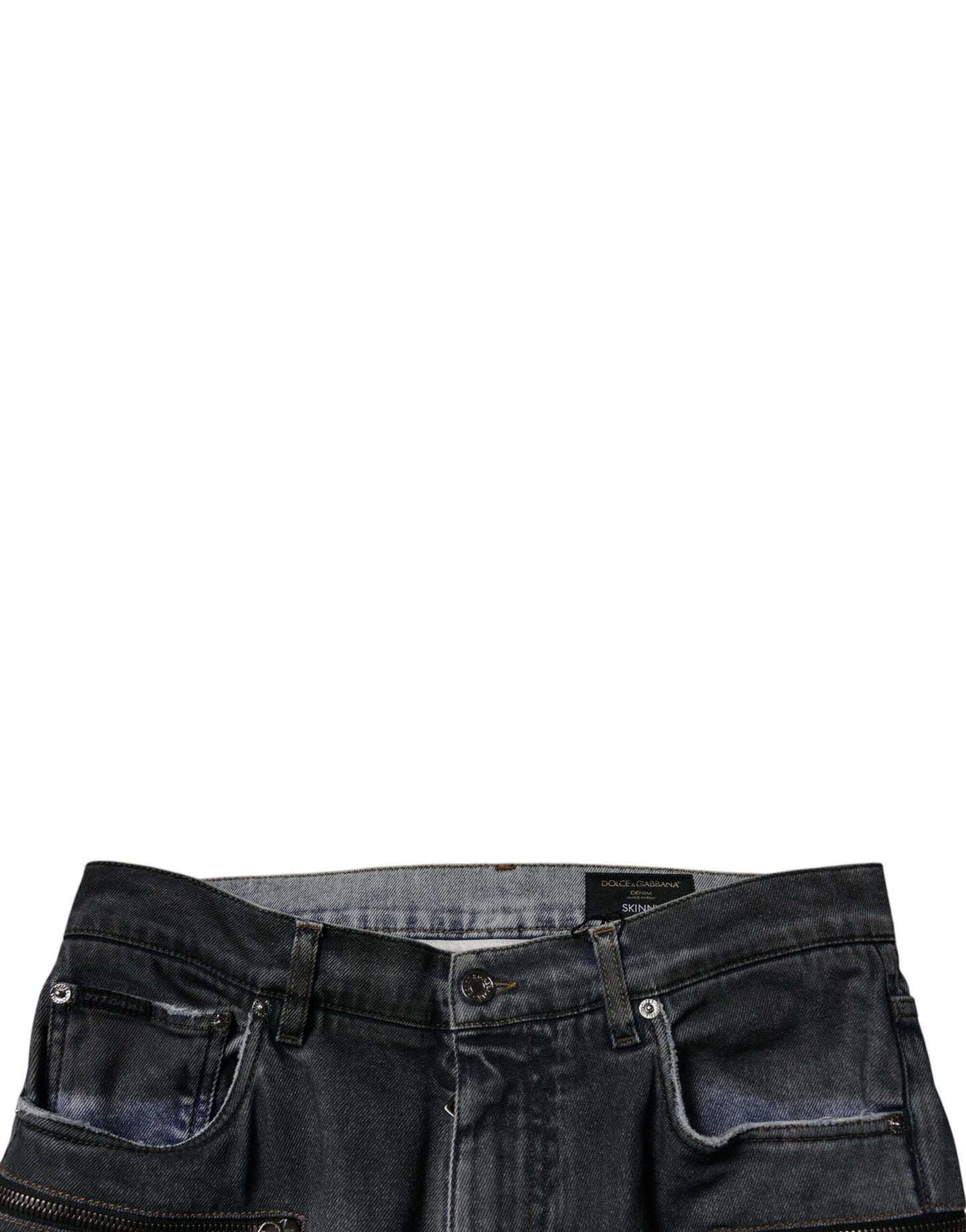 Dolce & Gabbana Dark Gray Tattered Cotton Skinny Denim Jeans