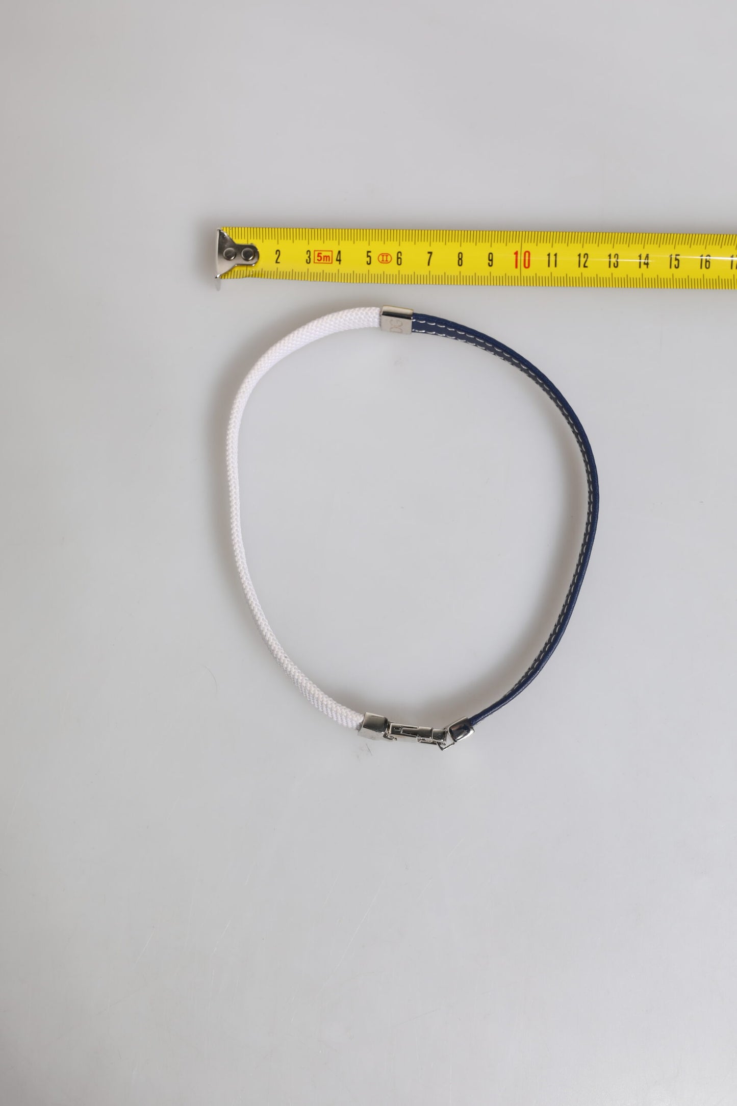 Dolce & Gabbana Blue White Leather Trimmed DG Engraved Silver Tone Clasp Bracelet