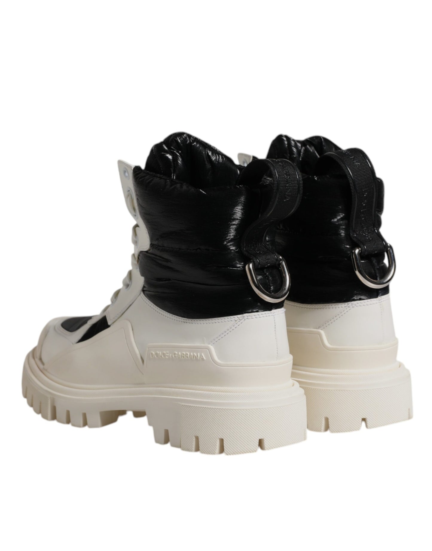 Dolce & Gabbana White Padded Mid Calf Lace Up Boots Shoes