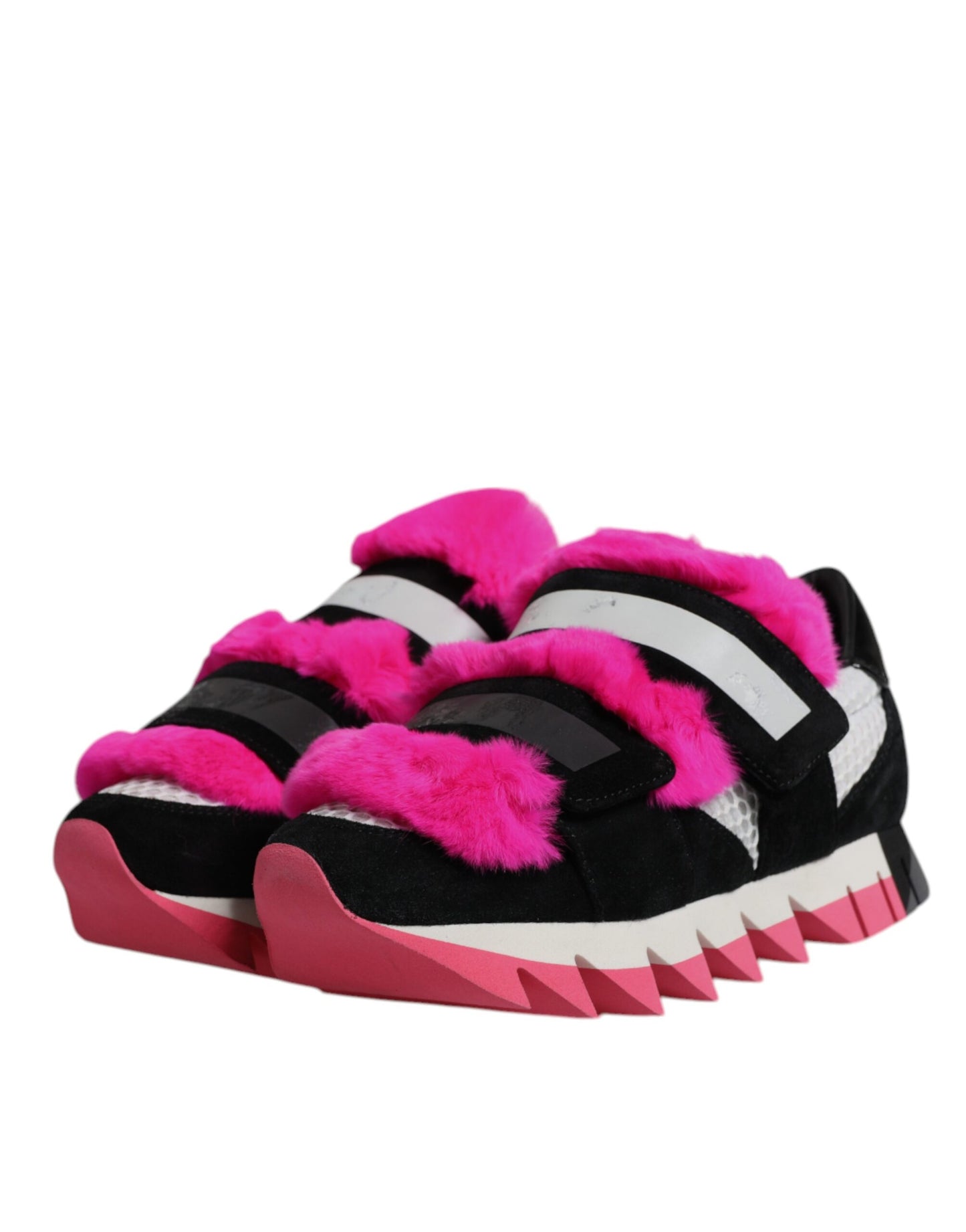 Dolce & Gabbana Black Pink Fur Embellished Sneakers Shoes