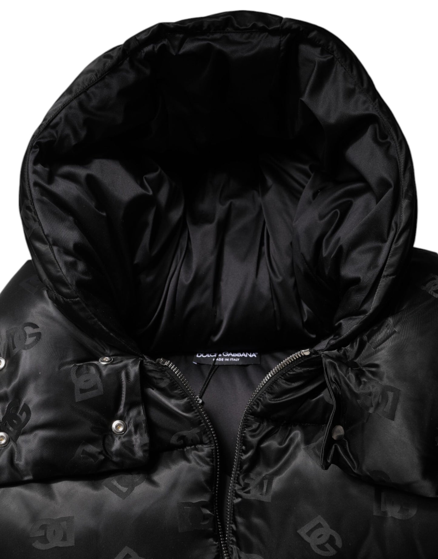 Dolce & Gabbana Black Padded Puffer Hooded Full Zip Cropped Jacket