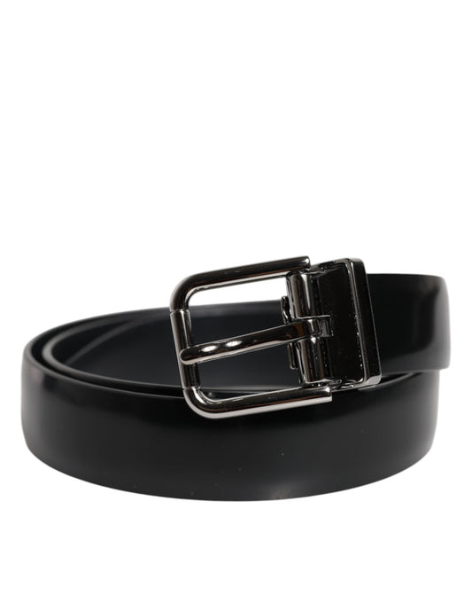Dolce & Gabbana Black Solid Leather Classic Waist Buckle Belt