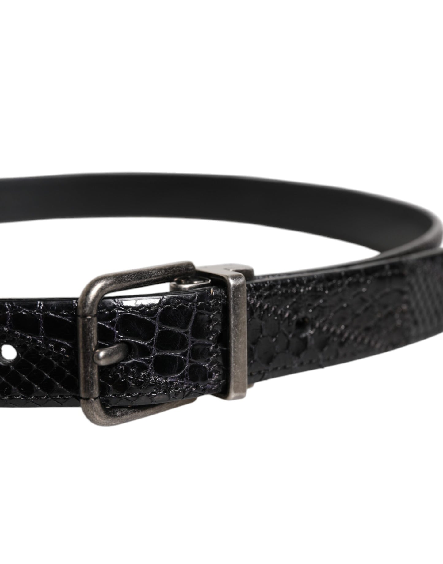 Dolce & Gabbana Black Exotic Leather Metal Logo Buckle Belt