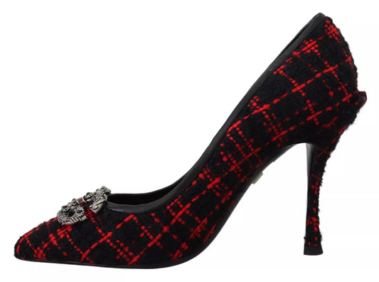 Dolce & Gabbana Red Black Tweed DG Amore Heels Pumps Shoes