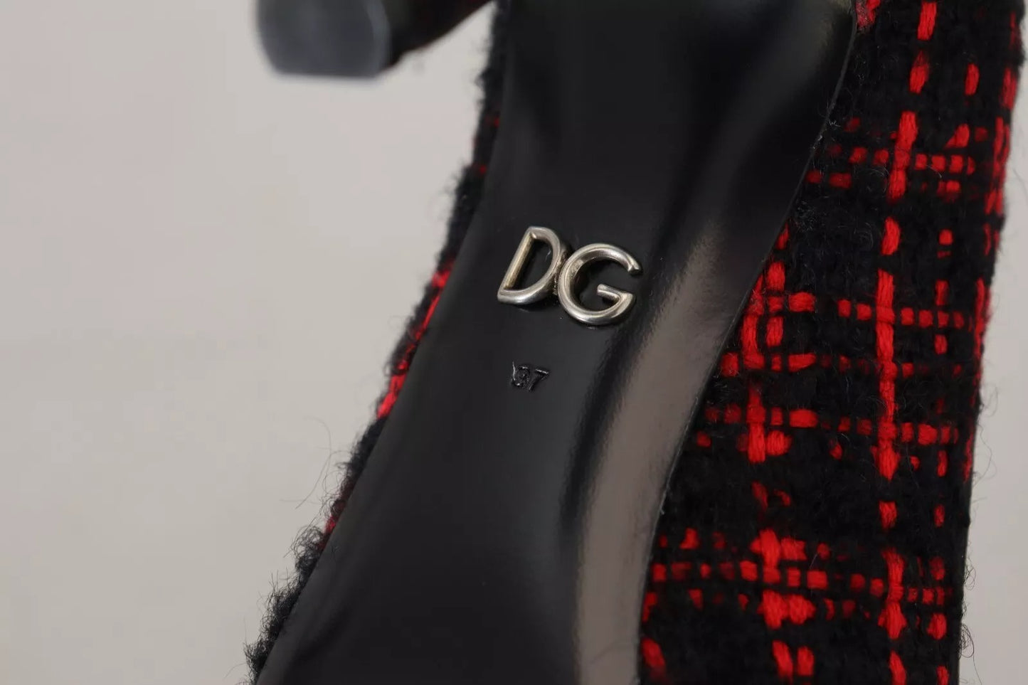 Dolce & Gabbana Red Black Tweed DG Amore Heels Pumps Shoes