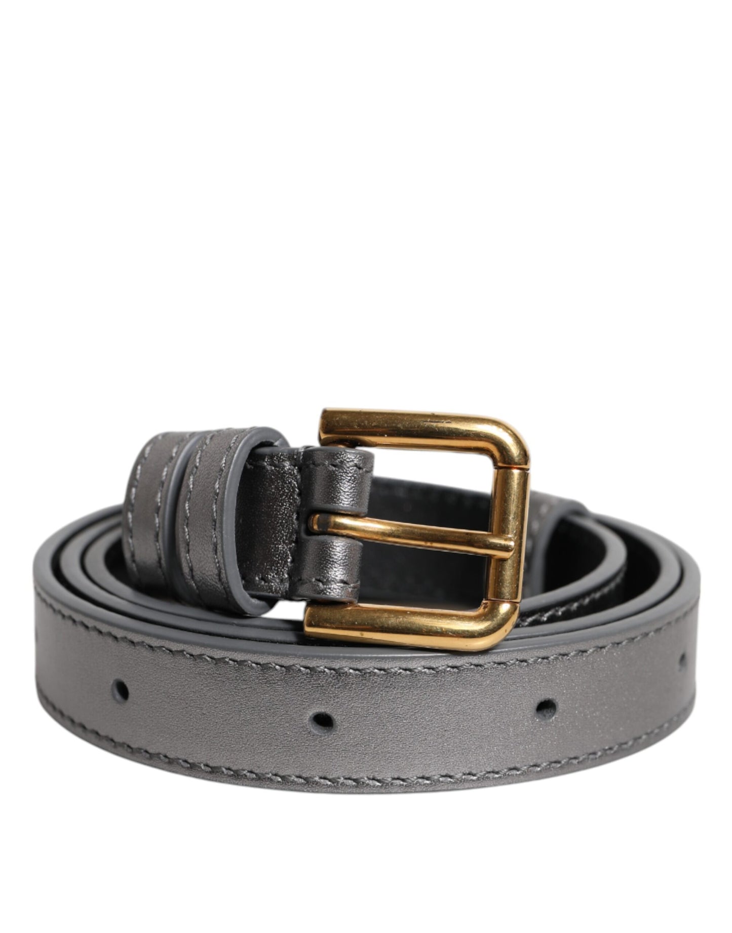 Dolce & Gabbana Silver Logo Engraved Metal Waist Buckle Belt