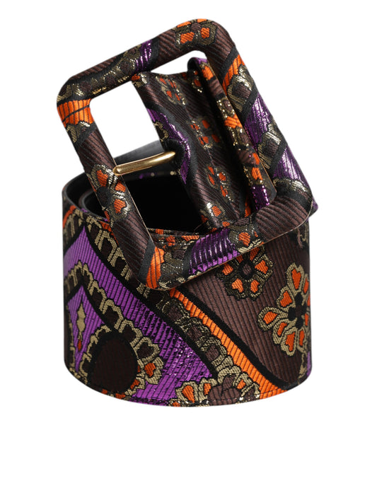 Dolce & Gabbana Multicolor Floral Jacquard Lurex Wide Waist Buckle Belt