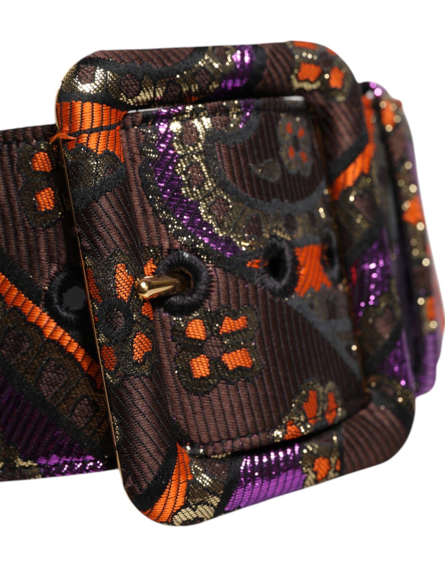 Dolce & Gabbana Multicolor Floral Jacquard Lurex Wide Waist Buckle Belt